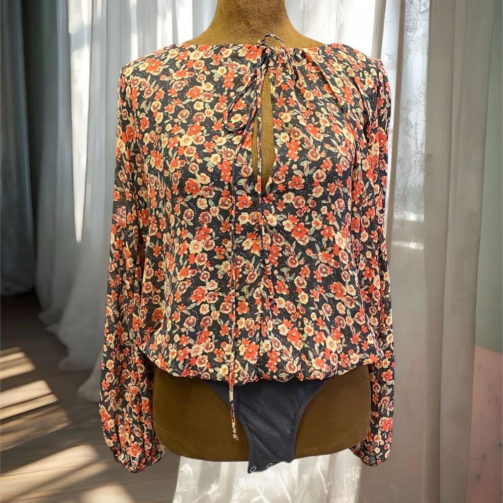 Bohemian Festival Romantic Coquette Girly Free People Floral Bodysuit Blouse